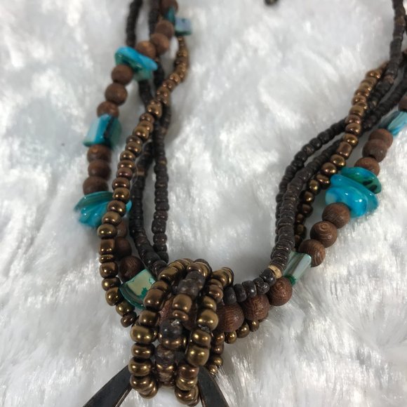 Tribal Inspired Multi strand beads Hammered Metal - Picture 7 of 10